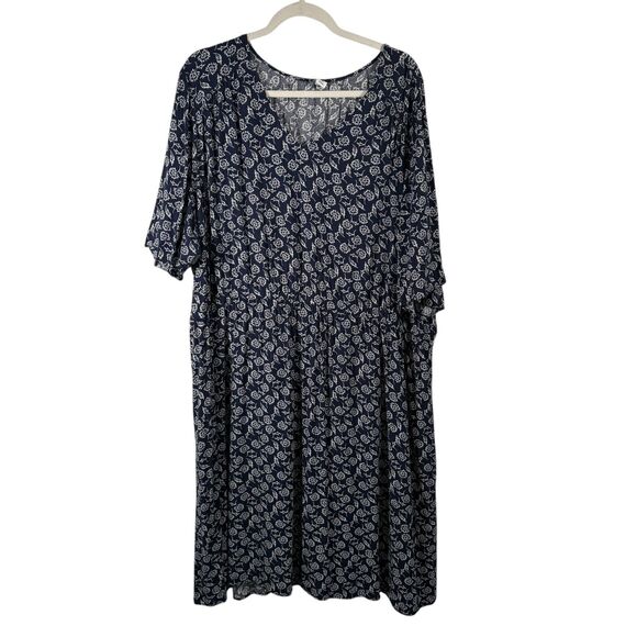 Old Navy Navy Blue Ditsy Floral Midi Dress Flowy Travel Womens Plus Size 4x - Picture 1 of 6